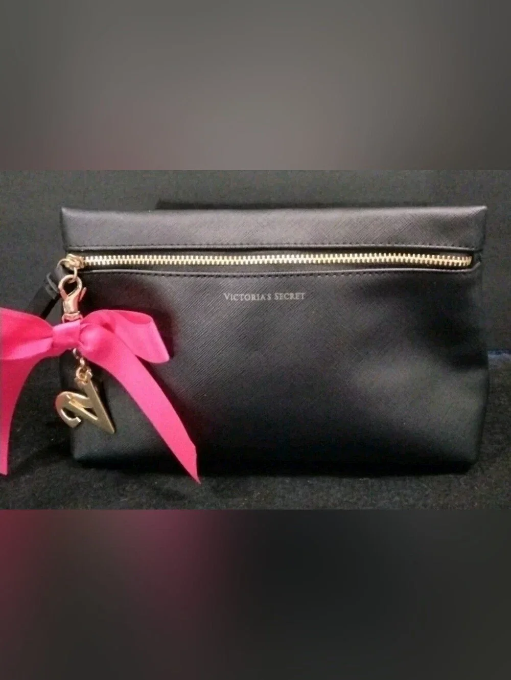 Victoria's Secret Makeup Bag w/ V & S Charms Pink Ribbon (Great Condition)